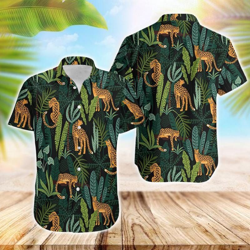 Felacia [Hawaii Shirt] Jaguar Tropical Jungle Hawaiian Aloha Shirts-ZX1284
